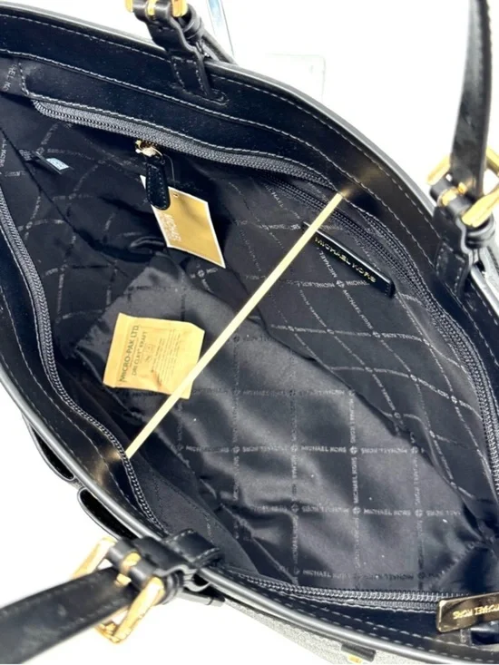 Michael Kors Jet Set Medium Double Pocket Tote Bag Black Signature - Picture 8 of 9